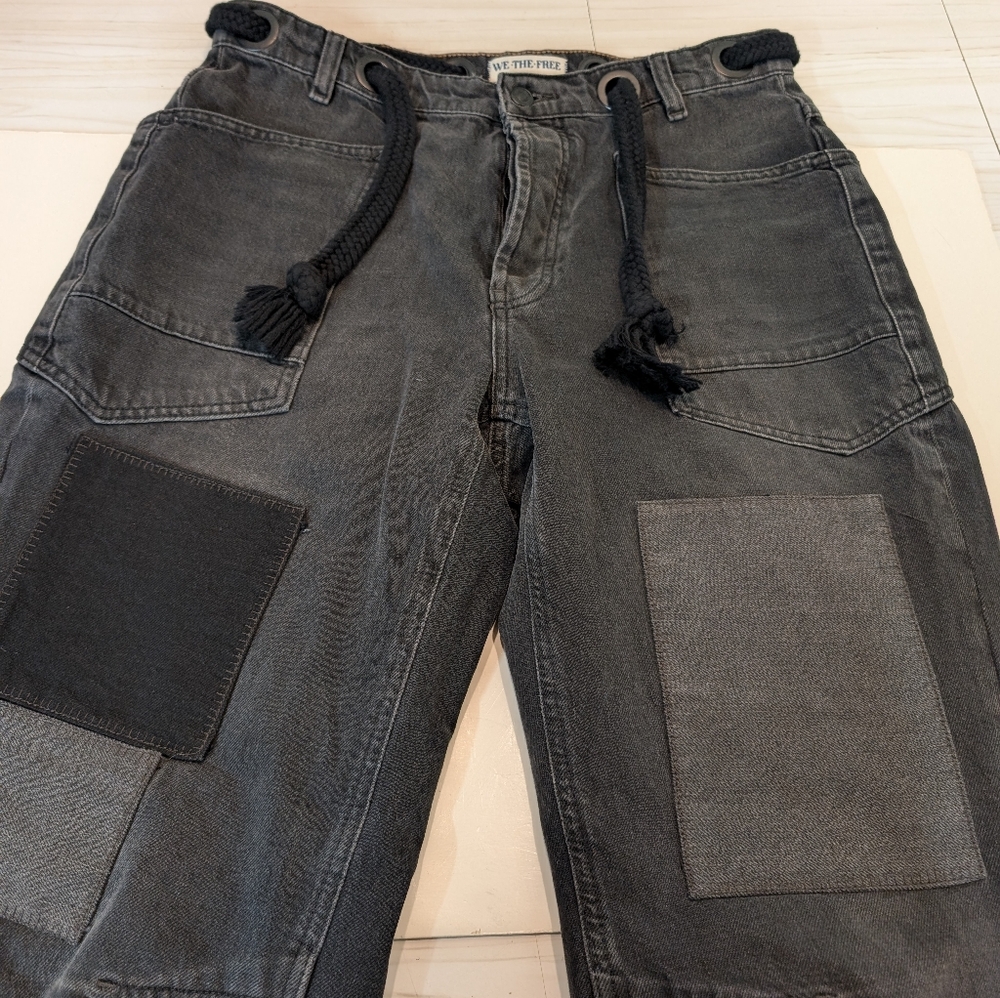 Free People Moxie Barrel Pull-on Patchwork Boyfriend Jeans